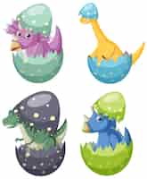 Бесплатное векторное изображение Набор милых персонажей мультфильма о динозаврах
