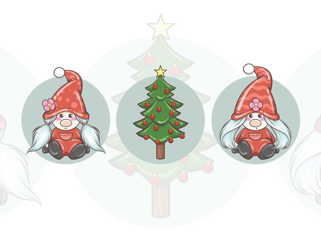 クリスマスイラストのギフト袋とかわいいノームの女の子 プレミアムベクター