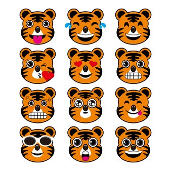 Набор смайликов милый тигр с разными выражениями лица emoji