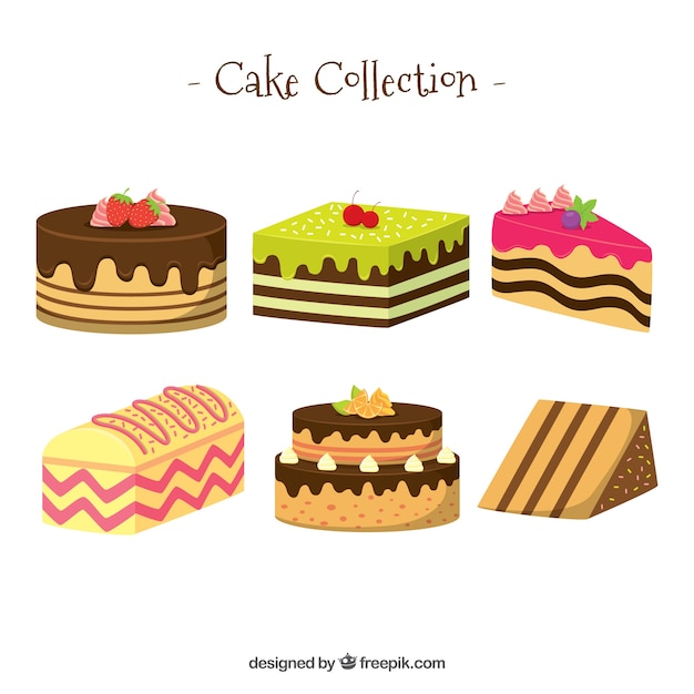 Набор вкусных торт в плоском стиле