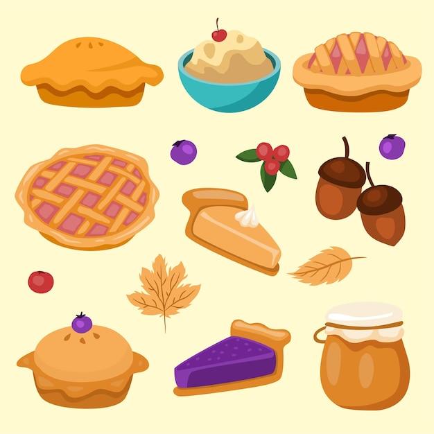 Бесплатное векторное изображение Набор десертов различного типа и стиля рисования меда на белом фоне векторная иллюстрация