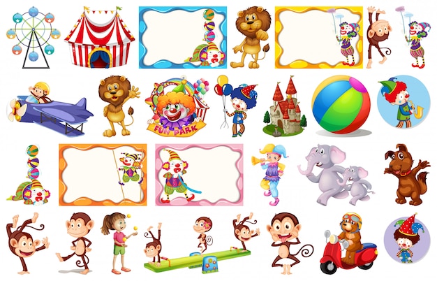 Бесплатное векторное изображение Набор различных цирковых предметов