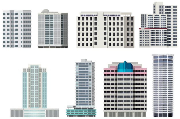 さまざまな都市の超高層ビルの建物のセット