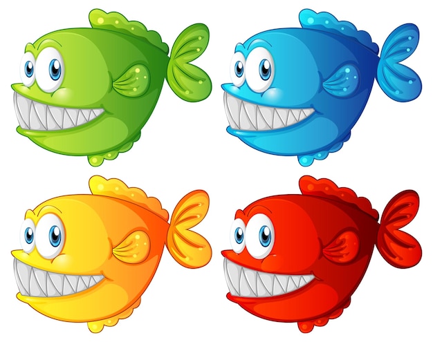 Бесплатное векторное изображение Набор разного цвета экзотических рыб мультипликационный персонаж на белом фоне
