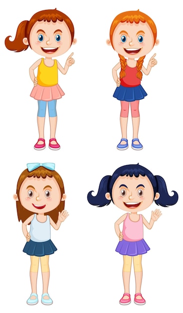 Бесплатное векторное изображение Набор различных персонажей мультфильмов для девочек