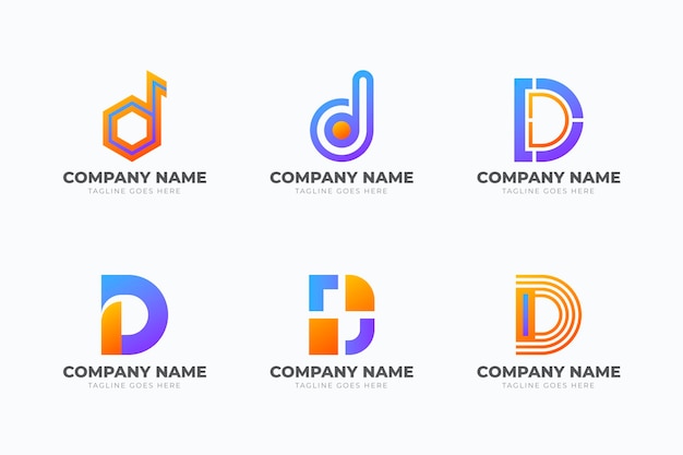 Бесплатное векторное изображение Набор различных логотипов градиента d