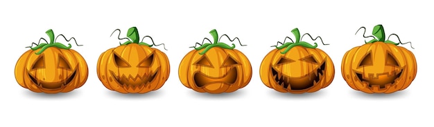 Бесплатное векторное изображение Набор различных тыкв на хэллоуин джек о'лантерн