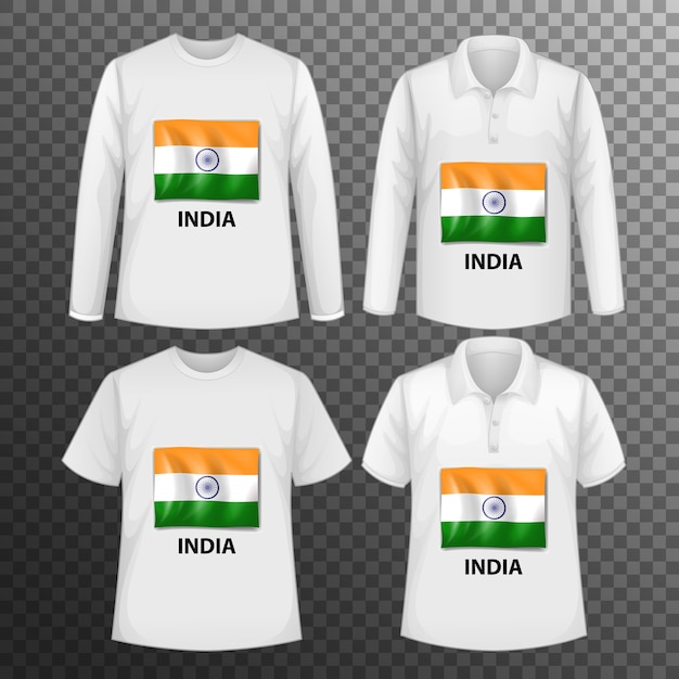 Бесплатное векторное изображение Набор различных мужских рубашек с экраном флага индии на изолированных рубашках