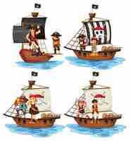 Бесплатное векторное изображение Набор различных персонажей мультфильмов о пиратах