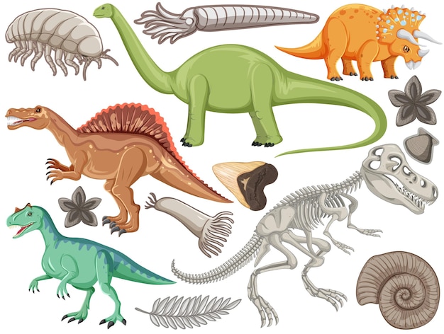 Бесплатное векторное изображение Набор различных доисторических динозавров