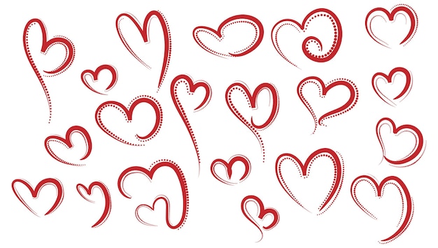Набор эскизов различных красных сердец