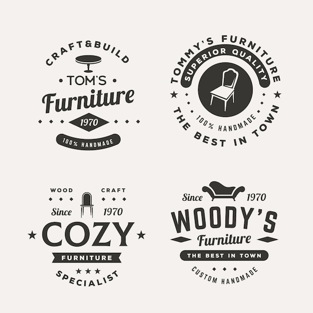 Бесплатное векторное изображение Набор различных ретро-логотипов мебели