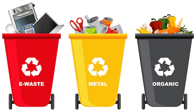 Бесплатное векторное изображение Набор различных мусорных баков