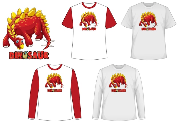 無料ベクター 恐竜のロゴが付いた恐竜をテーマにしたさまざまな種類のシャツのセット