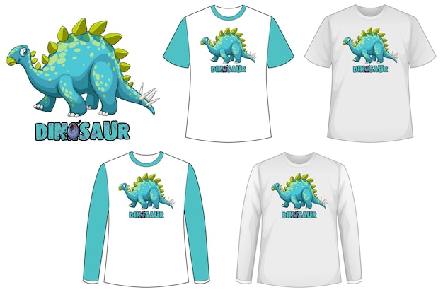 無料ベクター 恐竜のロゴが付いた恐竜をテーマにしたさまざまな種類のシャツのセット