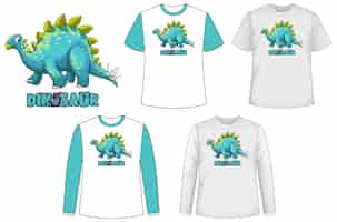 무료 벡터 공룡 로고가있는 공룡 테마의 다양한 종류의 셔츠 세트