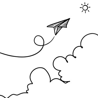 Набор иконок каракули бумажный самолетик. ручной обращается бумажный самолетик. векторная иллюстрация.