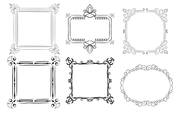 Бесплатное векторное изображение Набор нарисованных элегантных декоративных рамок