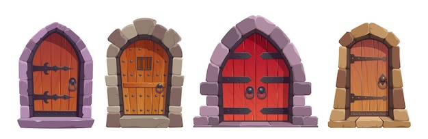 Бесплатное векторное изображение Комплект закрытой двери подземелья или замка для игры
