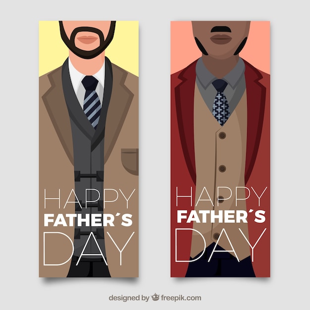 Бесплатное векторное изображение Набор баннеров с отцом в день с мужчиной в костюме