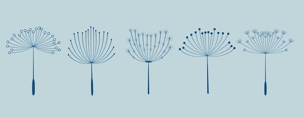 無料ベクター 5つのタンポポの花の種のセット