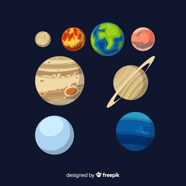 Бесплатное векторное изображение Набор плоских дизайн планет солнечной системы