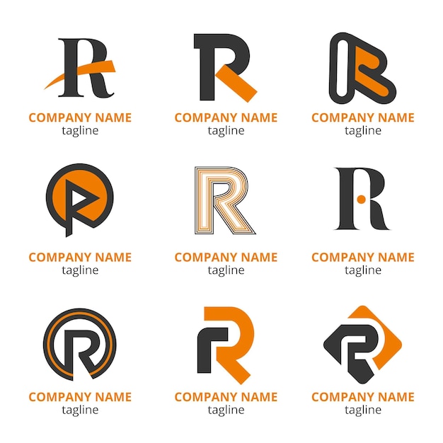Бесплатное векторное изображение Набор плоских шаблонов логотипа r
