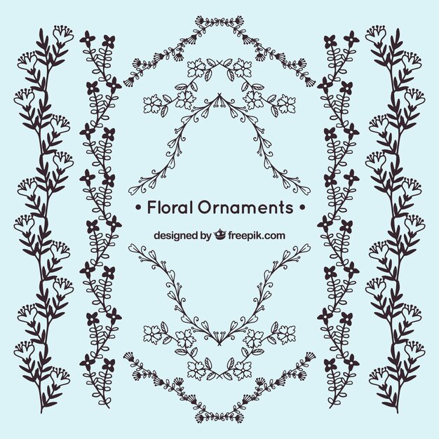 Бесплатное векторное изображение Набор цветочных орнаментов в стиле ручной работы