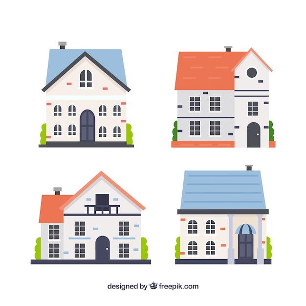 Бесплатное векторное изображение Набор из четырех домов