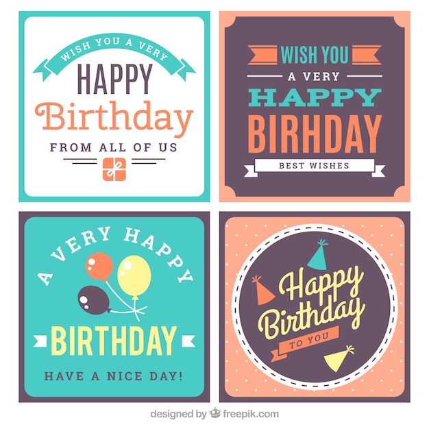 빈티지 스타일의 4 평방 생일 카드 세트
