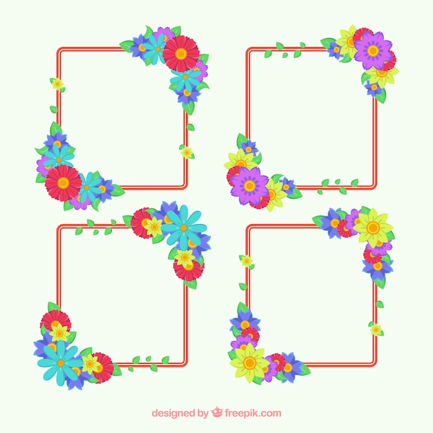 Бесплатное векторное изображение Набор рамок с красивыми цветами