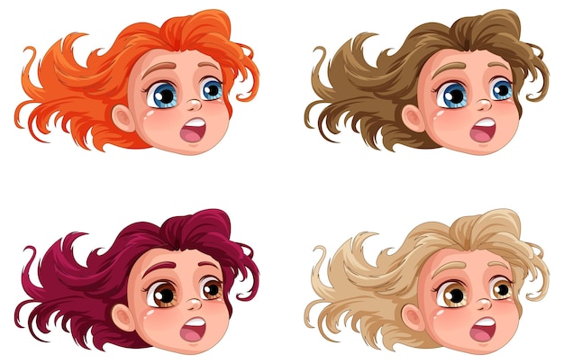 Бесплатное векторное изображение Набор девушек разного цвета волос