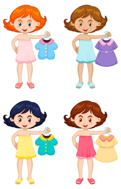 Бесплатное векторное изображение Набор девушек, собирающих ткань