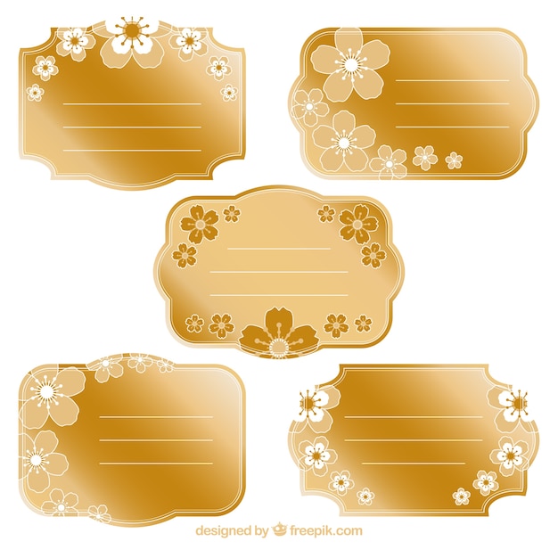 Бесплатное векторное изображение Набор золотых цветочных японских этикеток
