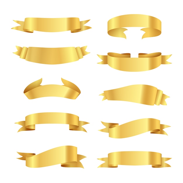 Бесплатное векторное изображение Набор золотых лент