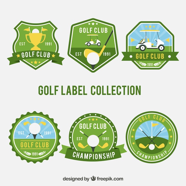 Бесплатное векторное изображение Набор ярлыков для гольфа в плоском стиле