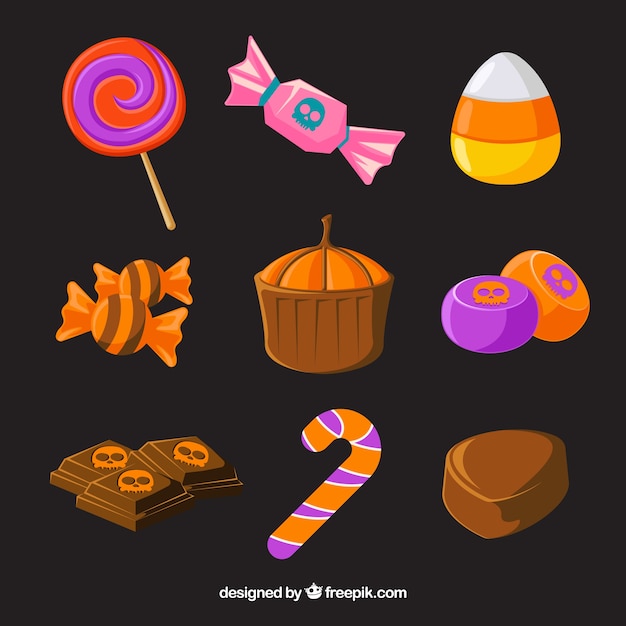 Бесплатное векторное изображение Набор конфет и тортов хэллоуина