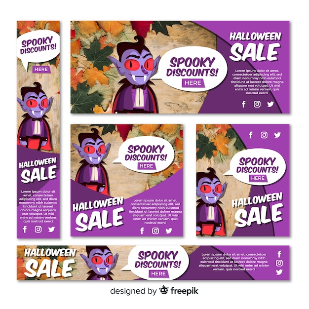 Бесплатное векторное изображение Набор баннеров для продажи на хэллоуин