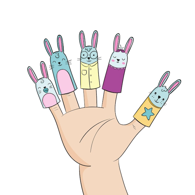 Бесплатное векторное изображение Набор рисованной очаровательных пальчиковых марионеток