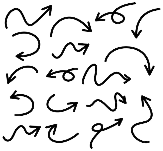 Бесплатное векторное изображение Набор рисованной стрелки каракулей на белом