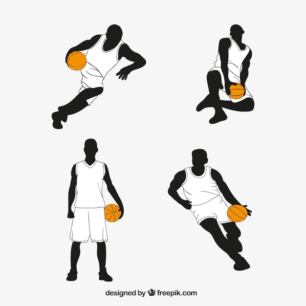 Бесплатное векторное изображение Набор рисованной баскетболистов