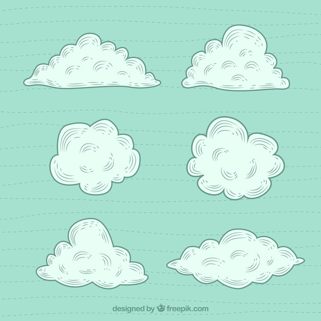 Бесплатное векторное изображение Набор рисованной красивые белые облака