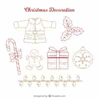 Бесплатное векторное изображение Набор рисованных рождественских декоративных элементов