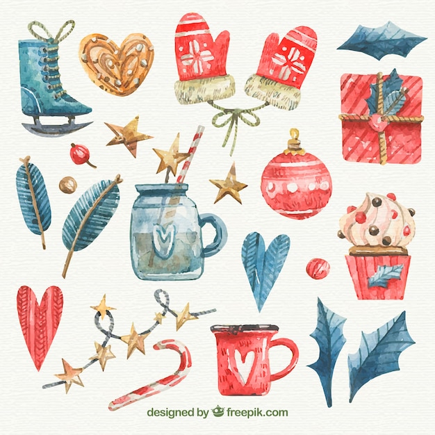 Бесплатное векторное изображение Набор рисованных рождественских украшений