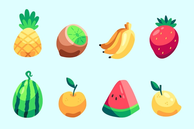 Бесплатное векторное изображение Набор рисованной вкусных фруктов