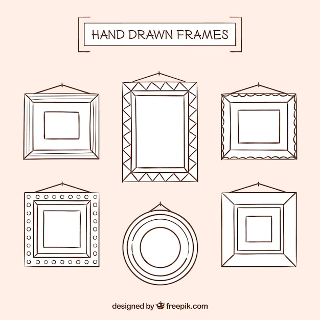 무료 벡터 손으로 그린 프레임 세트