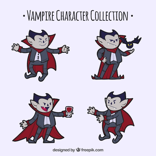 Бесплатное векторное изображение Набор рукописных вампиров