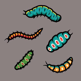 さまざまなカラフルな緑 オレンジ 茶色 毛皮のような 白い背景で隔離の滑らかな毛虫の側面図のベクトルセット 無料のベクター さまざまなカラフルな緑 オレンジ 茶色 毛皮のような 白い背景で隔離の滑らかな毛虫の側面図のベクトルセット 無料のベクター