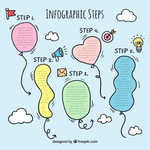 무료 벡터 다른 색상의 infographic 단계 집합