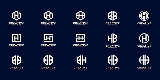 Набор начальной буквы h, hb, bb и bh концепции дизайна логотипа